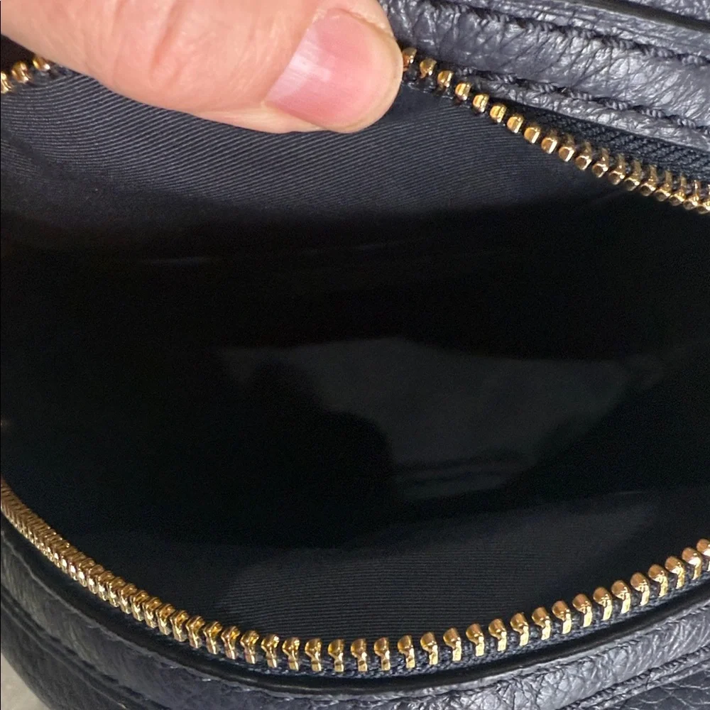 Coach Andi Charcoal Blue Leather Backpack with Gold Accents